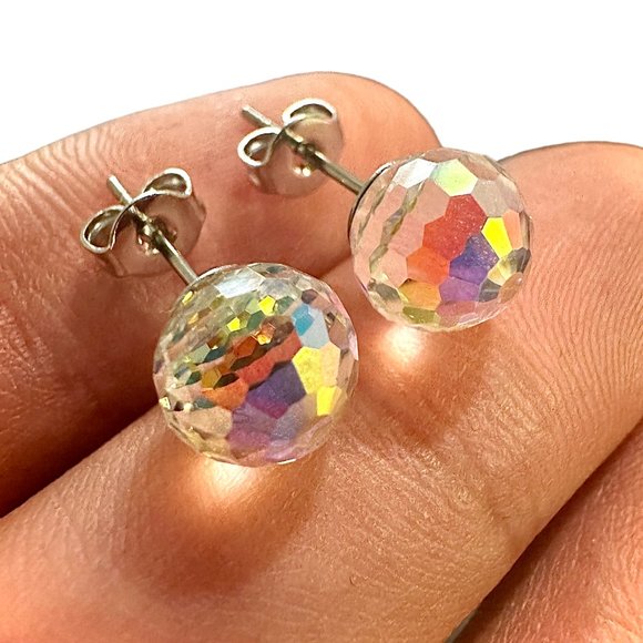 Disco Ball Earrings Silver Plated 5MM Stud Earrings for Women - Picture 1 of 9